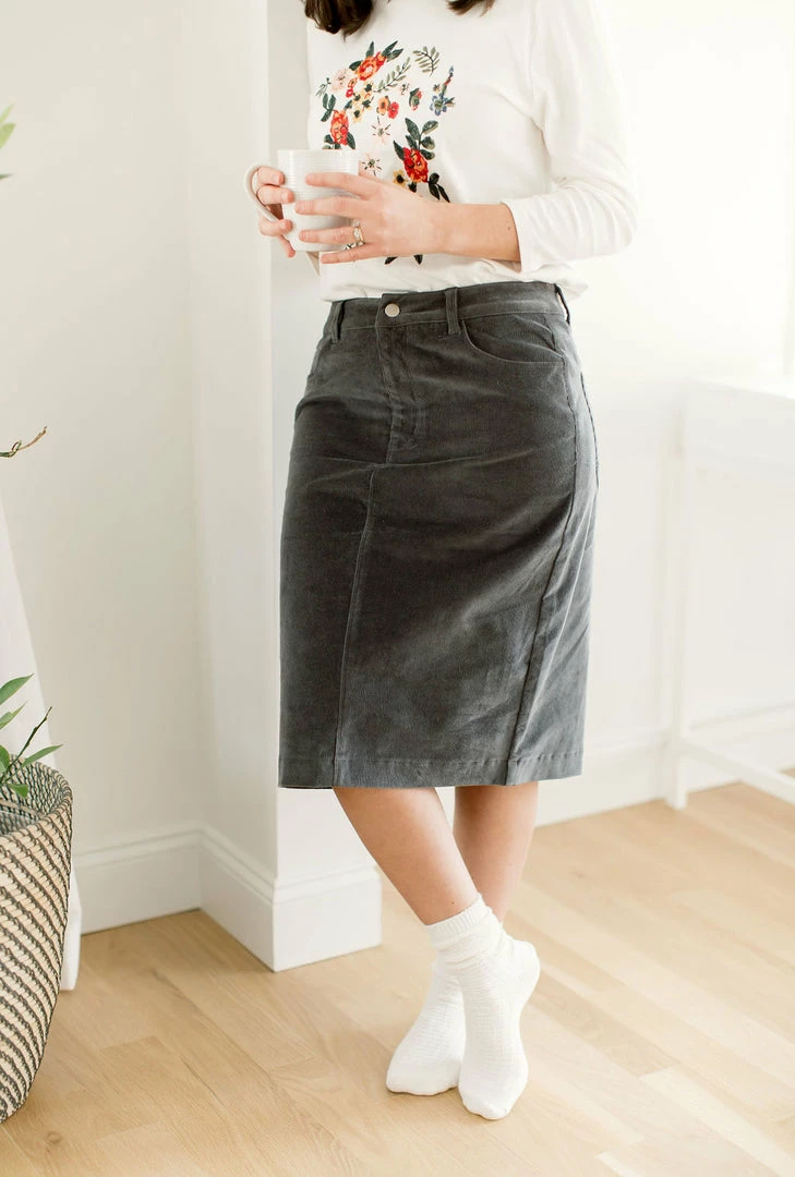 The Main Street Exchange 'Ember' Corduroy Skirt In Charcoal FINAL SALE Exclusive Designs 1 The Main Street Exchange 'Ember' Corduroy Skirt In Charcoal FINAL SALE Exclusive Designs
