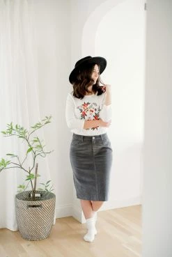 The Main Street Exchange 'Ember' Corduroy Skirt In Charcoal FINAL SALE Exclusive Designs