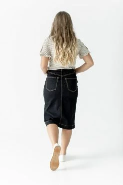 The Main Street Exchange 'Jia' Dark Denim Knee Length Skirt FINAL SALE 11 The Main Street Exchange 'Jia' Dark Denim Knee Length Skirt FINAL SALE
