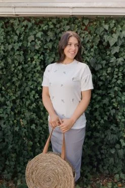 Polagram Tops/Cardigans 'Easton' Embroidered Leaf Print Top In Ivory FINAL SALE