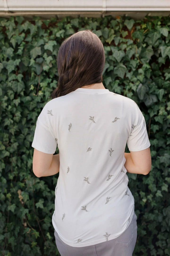 Polagram Tops/Cardigans 'Easton' Embroidered Leaf Print Top In Ivory FINAL SALE 4 Polagram Tops/Cardigans 'Easton' Embroidered Leaf Print Top In Ivory FINAL SALE