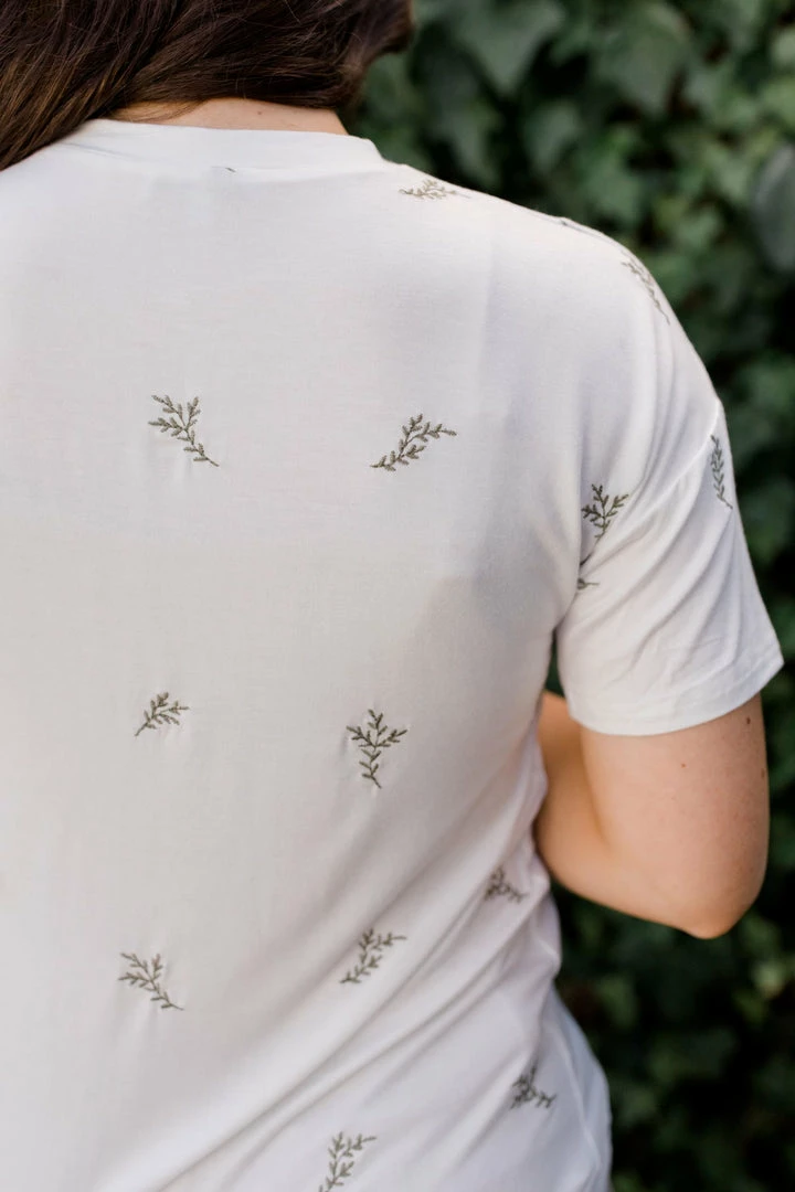 Polagram Tops/Cardigans 'Easton' Embroidered Leaf Print Top In Ivory FINAL SALE 5 Polagram Tops/Cardigans 'Easton' Embroidered Leaf Print Top In Ivory FINAL SALE