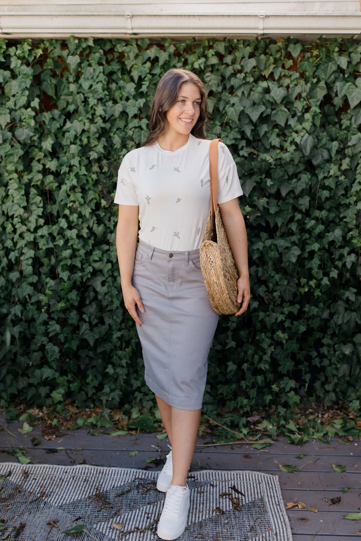 Polagram Tops/Cardigans 'Easton' Embroidered Leaf Print Top In Ivory FINAL SALE 3 Polagram Tops/Cardigans 'Easton' Embroidered Leaf Print Top In Ivory FINAL SALE