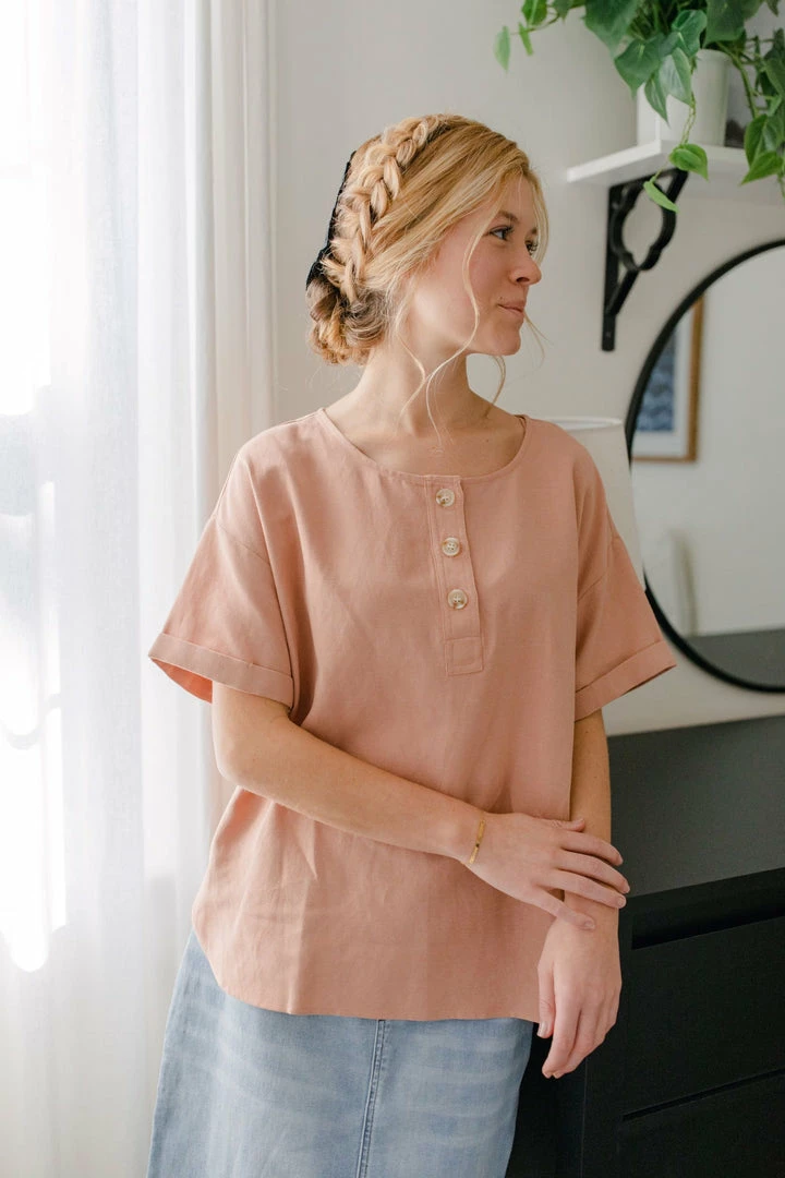 Wishlist 'Helen' Cuffed Sleeve Button Up Top In Clay FINAL SALE 2 Wishlist 'Helen' Cuffed Sleeve Button Up Top In Clay FINAL SALE