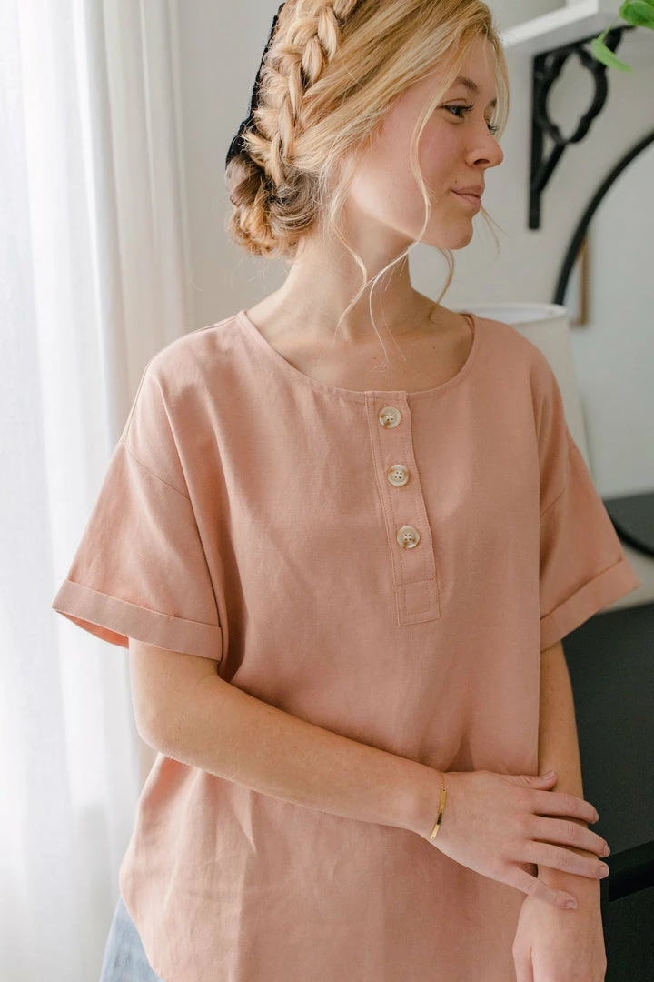 Wishlist 'Helen' Cuffed Sleeve Button Up Top In Clay FINAL SALE 3 Wishlist 'Helen' Cuffed Sleeve Button Up Top In Clay FINAL SALE
