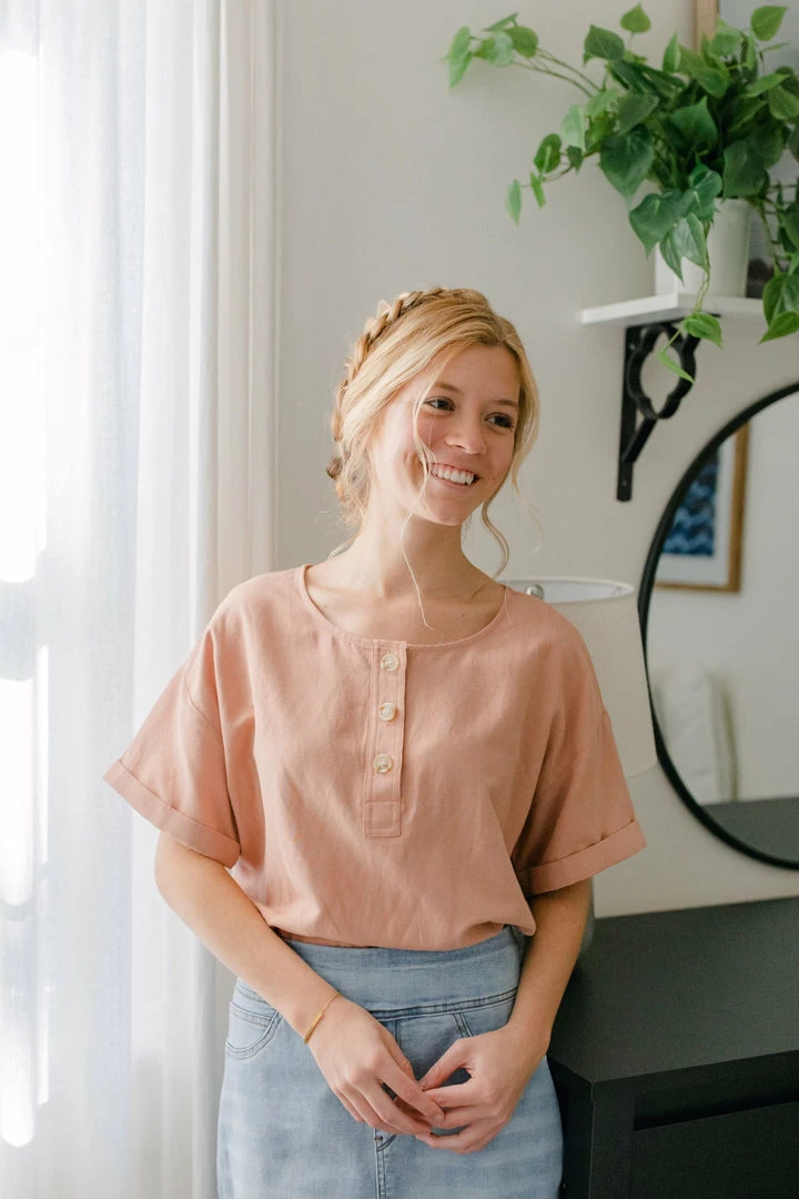 Wishlist 'Helen' Cuffed Sleeve Button Up Top In Clay FINAL SALE 1 Wishlist 'Helen' Cuffed Sleeve Button Up Top In Clay FINAL SALE