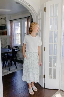 Mikarose Skirts 'Clara' Pleated Midi Skirt In Mineral Green Print FINAL SALE 7 Mikarose Skirts 'Clara' Pleated Midi Skirt In Mineral Green Print FINAL SALE