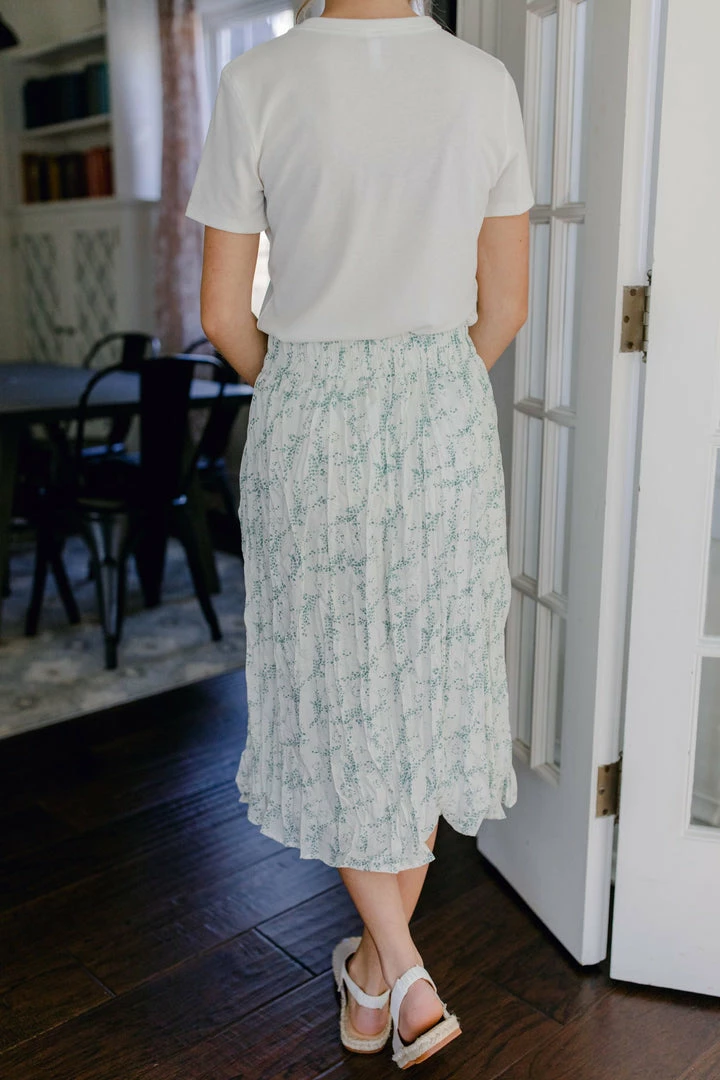 Mikarose Skirts 'Clara' Pleated Midi Skirt In Mineral Green Print FINAL SALE 5 Mikarose Skirts 'Clara' Pleated Midi Skirt In Mineral Green Print FINAL SALE