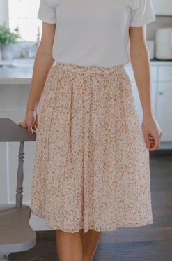 Tea N Rose 'Finch' Floral Pleated Midi Skirt In Ivory FINAL SALE Skirts