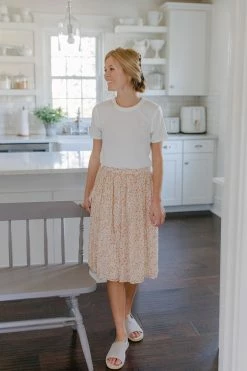 Tea N Rose 'Finch' Floral Pleated Midi Skirt In Ivory FINAL SALE Skirts