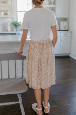 Tea N Rose 'Finch' Floral Pleated Midi Skirt In Ivory FINAL SALE Skirts