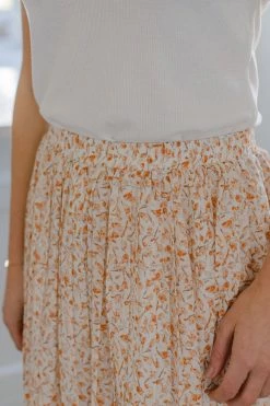 Tea N Rose 'Finch' Floral Pleated Midi Skirt In Ivory FINAL SALE Skirts