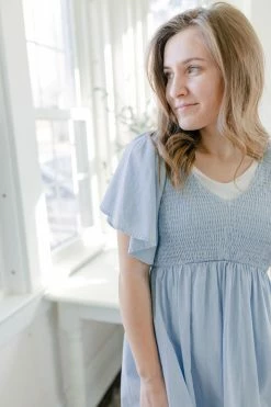 In-Loom 'Ahna' Flutter Sleeve Smocked Chambray Midi Dress In Lightwash FINAL SALE 10 In-Loom 'Ahna' Flutter Sleeve Smocked Chambray Midi Dress In Lightwash FINAL SALE