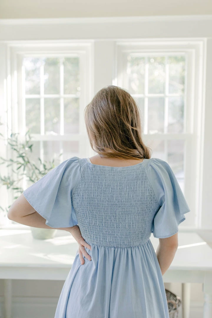In-Loom 'Ahna' Flutter Sleeve Smocked Chambray Midi Dress In Lightwash FINAL SALE 6 In-Loom 'Ahna' Flutter Sleeve Smocked Chambray Midi Dress In Lightwash FINAL SALE