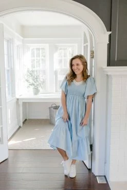 In-Loom 'Ahna' Flutter Sleeve Smocked Chambray Midi Dress In Lightwash FINAL SALE 8 In-Loom 'Ahna' Flutter Sleeve Smocked Chambray Midi Dress In Lightwash FINAL SALE