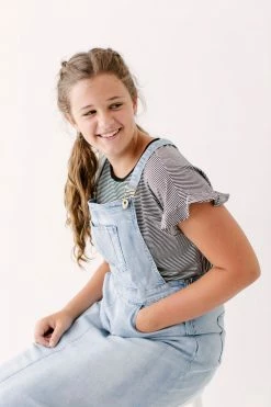 Hayden Los Angeles 'Kaya' Girl Striped Ruffle Sleeve Top