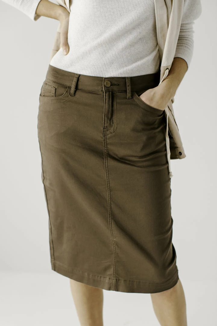 The Main Street Exchange 'Leah' Skirt In Muted Olive FINAL SALE Skirts 1 The Main Street Exchange 'Leah' Skirt In Muted Olive FINAL SALE Skirts