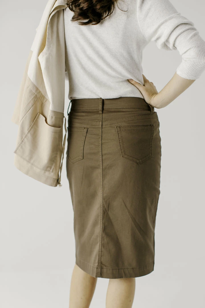 The Main Street Exchange 'Leah' Skirt In Muted Olive FINAL SALE Skirts 3 The Main Street Exchange 'Leah' Skirt In Muted Olive FINAL SALE Skirts