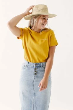 The Main Street Exchange 'Haven' Knee Length Denim Skirt In Light Wash Exclusive Designs