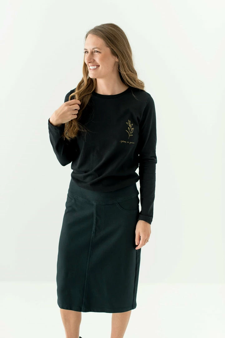 The Main Street Exchange 'Sara' Knit Denim Skirt In Forest Green FINAL SALE Skirts 2 The Main Street Exchange 'Sara' Knit Denim Skirt In Forest Green FINAL SALE Skirts