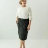 The Main Street Exchange Exclusive Designs 'Anna' Skirt In Charcoal Windowpane FINAL SALE