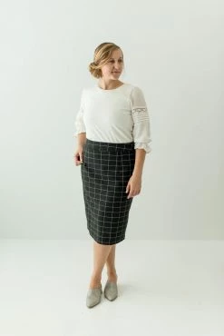 The Main Street Exchange Exclusive Designs 'Anna' Skirt In Charcoal Windowpane FINAL SALE