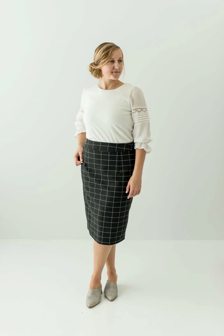 The Main Street Exchange Exclusive Designs 'Anna' Skirt In Charcoal Windowpane FINAL SALE 1 The Main Street Exchange Exclusive Designs 'Anna' Skirt In Charcoal Windowpane FINAL SALE
