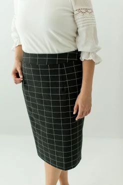 The Main Street Exchange Exclusive Designs 'Anna' Skirt In Charcoal Windowpane FINAL SALE