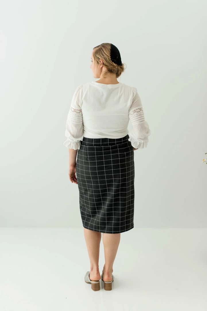 The Main Street Exchange Exclusive Designs 'Anna' Skirt In Charcoal Windowpane FINAL SALE 4 The Main Street Exchange Exclusive Designs 'Anna' Skirt In Charcoal Windowpane FINAL SALE