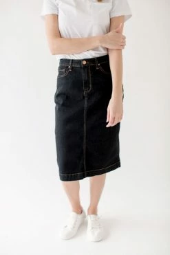 The Main Street Exchange 'Jia' Dark Denim Knee Length Skirt FINAL SALE
