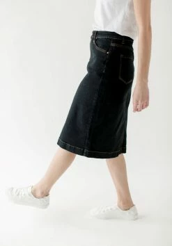 The Main Street Exchange 'Jia' Dark Denim Knee Length Skirt FINAL SALE 10 The Main Street Exchange 'Jia' Dark Denim Knee Length Skirt FINAL SALE