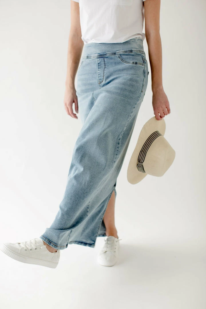 The Main Street Exchange Exclusive Designs 'Sara' Ankle Length Denim Skirt Light Wash 1 The Main Street Exchange Exclusive Designs 'Sara' Ankle Length Denim Skirt Light Wash