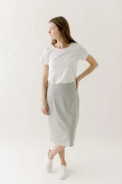 The Main Street Exchange Exclusive Designs 'Anna' Skirt In Grey/White Stripes FINAL SALE