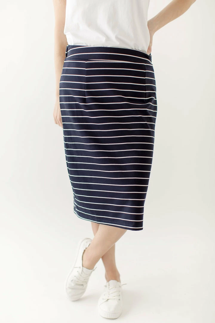 The Main Street Exchange 'Anna' Skirt In Navy With White Stripes FINAL SALE 1 The Main Street Exchange 'Anna' Skirt In Navy With White Stripes FINAL SALE