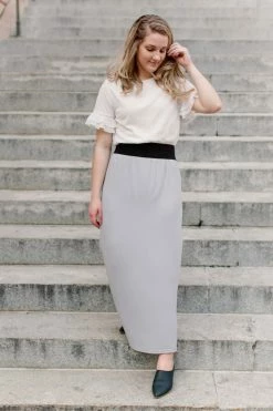 The Main Street Exchange 'Claire' Skirt In Harbor Grey Exclusive Designs