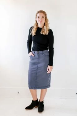 The Main Street Exchange Skirts 'Leah' Skirt In Smoke Blue FINAL SALE