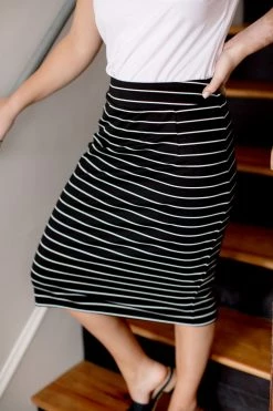 The Main Street Exchange 'Anna' Skirt In Black/White Stripes FINAL SALE
