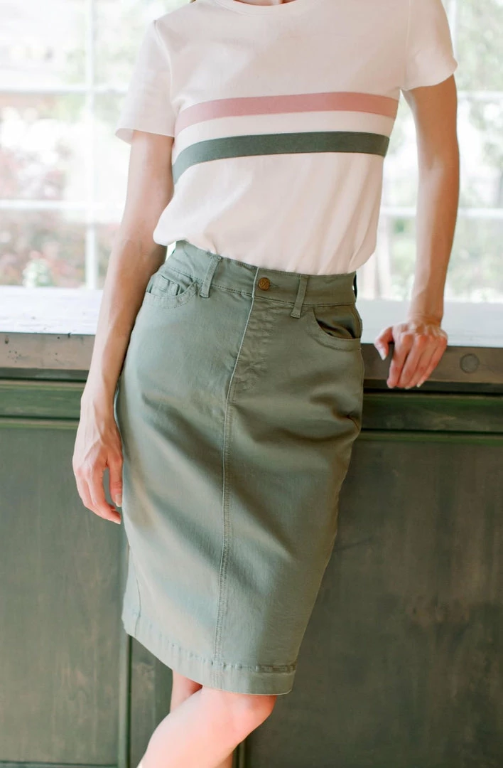 The Main Street Exchange 'Leah' Skirt In Dusty Olive FINAL SALE 1 The Main Street Exchange 'Leah' Skirt In Dusty Olive FINAL SALE