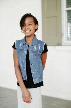 Innocence 'Logan' Girl Distressed Denim Vest FINAL SALE