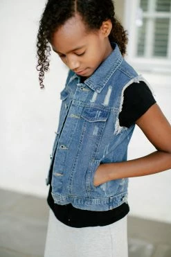 Innocence 'Logan' Girl Distressed Denim Vest FINAL SALE