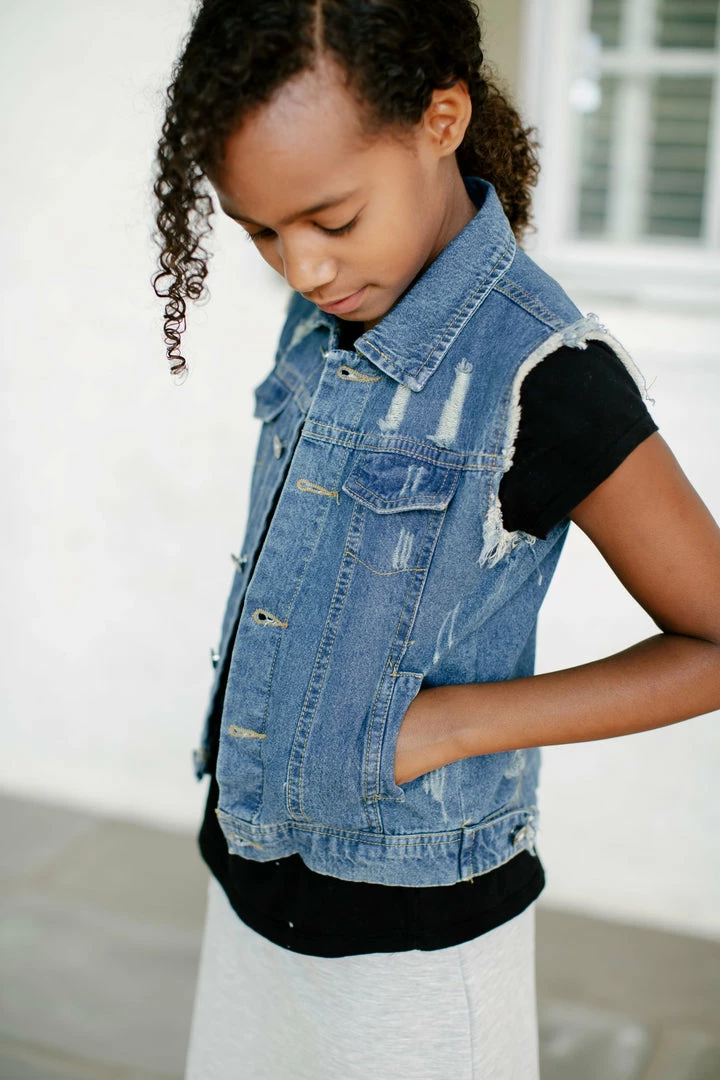 Innocence 'Logan' Girl Distressed Denim Vest FINAL SALE 2 Innocence 'Logan' Girl Distressed Denim Vest FINAL SALE