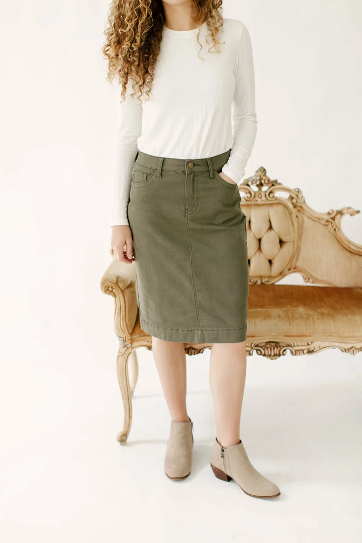 The Main Street Exchange 'Leah' Skirt In True Olive FINAL SALE 3 The Main Street Exchange 'Leah' Skirt In True Olive FINAL SALE