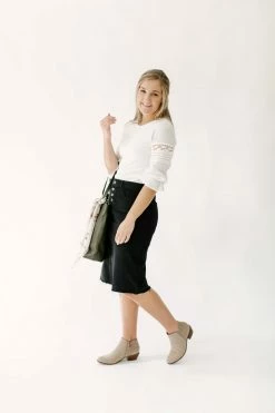 The Main Street Exchange 'Haven' Knee Length Denim Skirt In Black Exclusive Designs