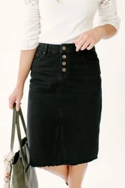 The Main Street Exchange 'Haven' Knee Length Denim Skirt In Black Exclusive Designs