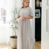 Tea N Rose 'Zephyr' Embroidered Maxi Dress In Silver Summer Collection