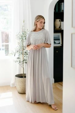 Tea N Rose 'Zephyr' Embroidered Maxi Dress In Silver Summer Collection