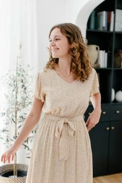 Tea N Rose 'Symphony' Tie Waist Ditsy Floral Maxi Dress In Goldenrod 7 Tea N Rose 'Symphony' Tie Waist Ditsy Floral Maxi Dress In Goldenrod