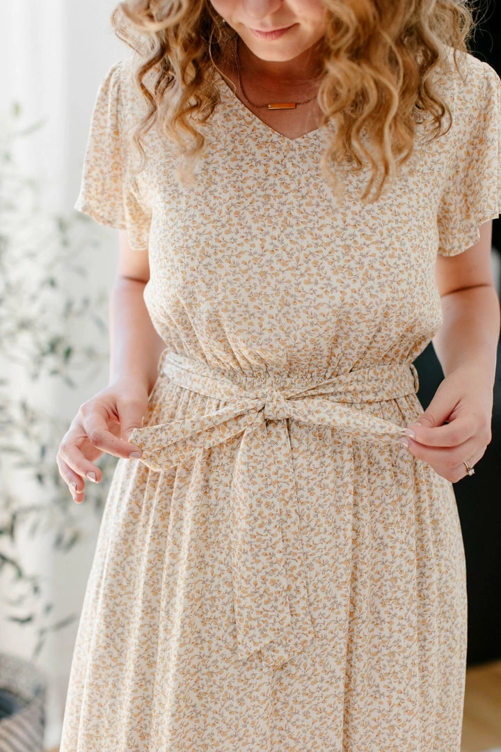 Tea N Rose 'Symphony' Tie Waist Ditsy Floral Maxi Dress In Goldenrod 4 Tea N Rose 'Symphony' Tie Waist Ditsy Floral Maxi Dress In Goldenrod