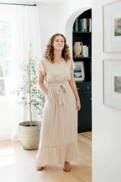 Tea N Rose 'Symphony' Tie Waist Ditsy Floral Maxi Dress In Goldenrod