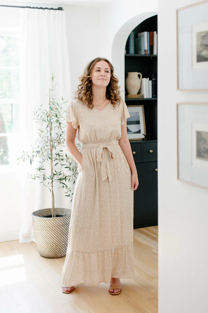 Tea N Rose 'Symphony' Tie Waist Ditsy Floral Maxi Dress In Goldenrod 2 Tea N Rose 'Symphony' Tie Waist Ditsy Floral Maxi Dress In Goldenrod